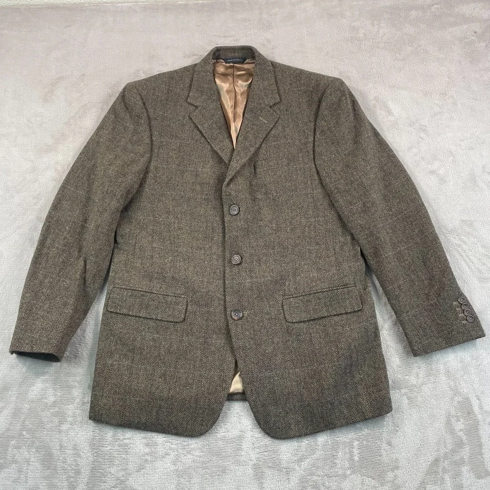 BANANA REPUBLIC Blazer Sport Coat Jacket Men 40R Brown Wool Herringbone Office‎